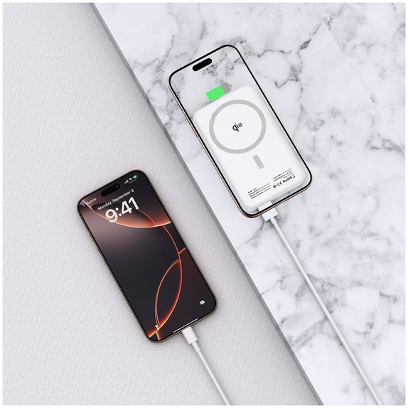 Power bank PB24 Lifemag Qi2 MagSafe 10000mAh, bianca, Tech-Protect
