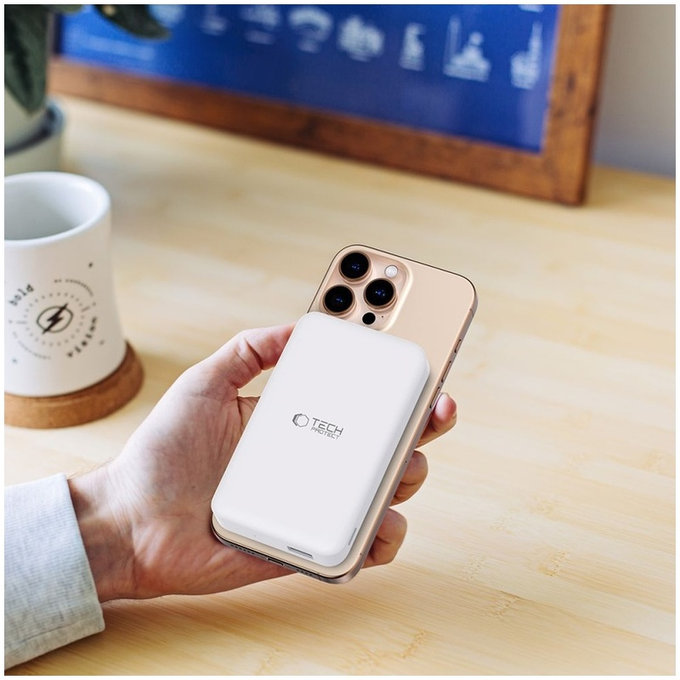 Power bank PB24 Lifemag Qi2 MagSafe 10000mAh, bianca, Tech-Protect