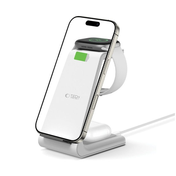 Caricatore wireless QI15W-A36 3IN1 for Apple, bianca, Tech-Protect