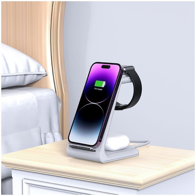 Caricatore wireless QI15W-A36 3IN1 for Apple, bianca, Tech-Protect