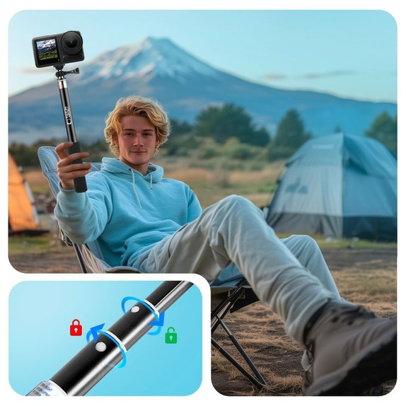 Selfie stick con treppiede GA100 per GoPro / DJI / INSTA360, nera, Tech-Protect