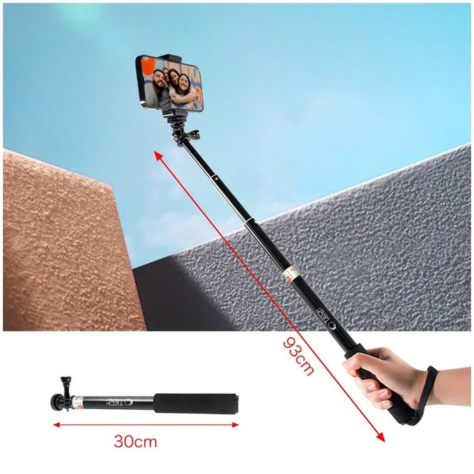 Selfie stick con treppiede GA100 per GoPro / DJI / INSTA360, nera, Tech-Protect