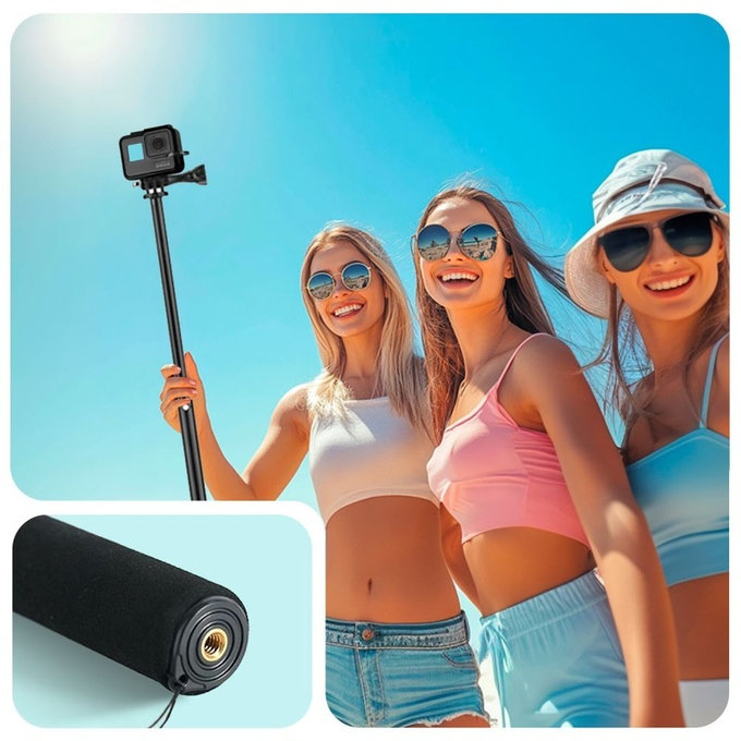 Selfie stick con treppiede GA100 per GoPro / DJI / INSTA360, nera, Tech-Protect