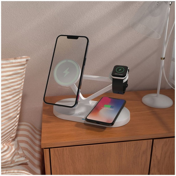 Caricatore wireless QI15W-A41 3IN1 Magnetic MagSafe, bianca, Tech-Protect