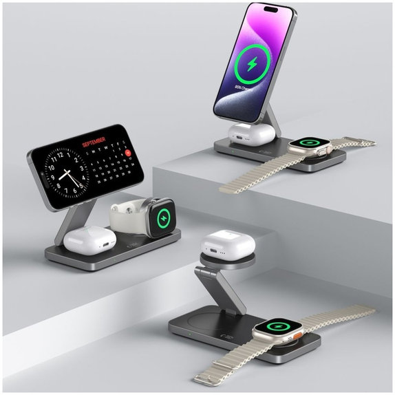 Caricatore wireless QI15W-A47 3IN1 Magnetic MagSafe, nera, Tech-Protect