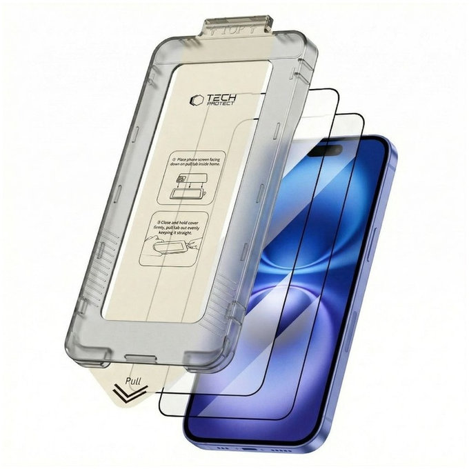 Vetro temperato Quick Set+ 2-PACK per iPhone 15 / 16, nera, Tech-Protect