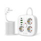 Caricatore da parete PCS3X4 Power Strip 2 USB & 2 USB-C & 3 Socket 200cm, bianca, Tech-Protect