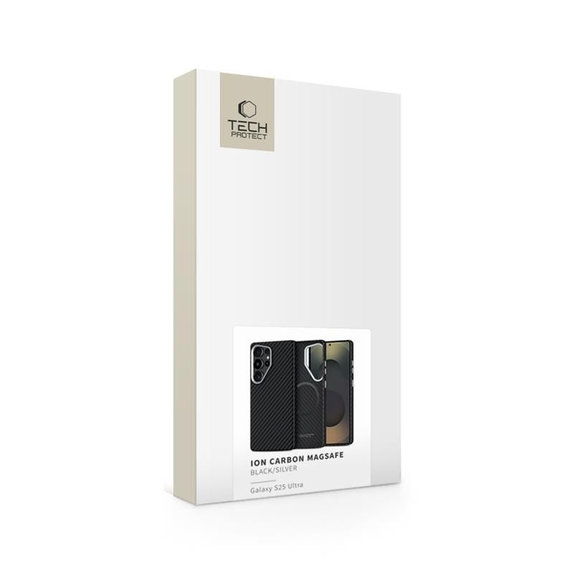 Custodia Ion Carbon MagSafe per Samsung S25 Ultra, nera/argento, Tech-Protect