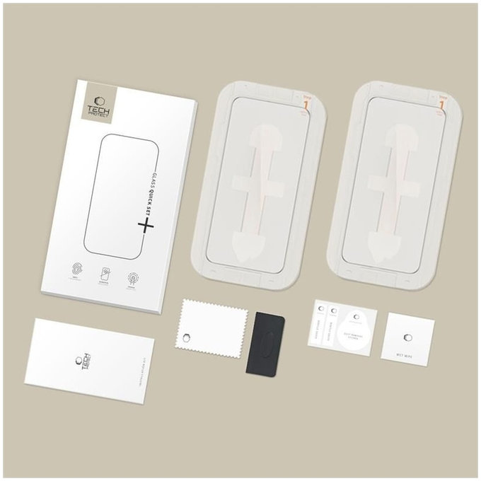 Vetro temperato Quick Set+ 2-PACK per iPhone 15 Pro, nera, Tech-Protect