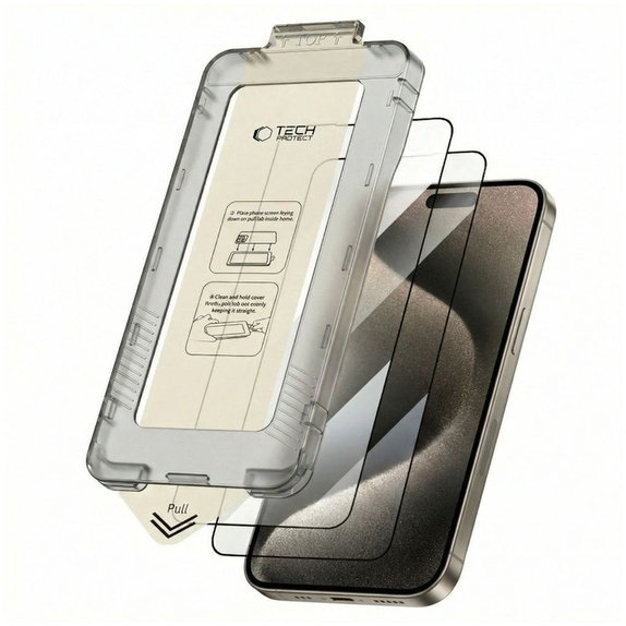 Vetro temperato Quick Set+ 2-PACK per iPhone 15 Pro, nera, Tech-Protect
