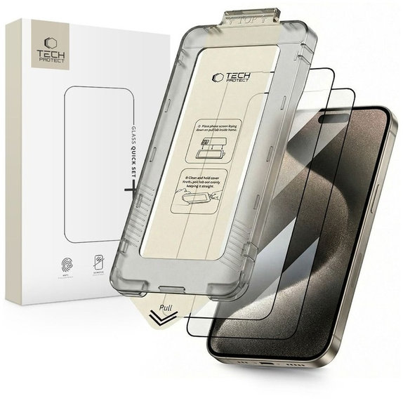 Vetro temperato Quick Set+ 2-PACK per iPhone 15 Pro, nera, Tech-Protect