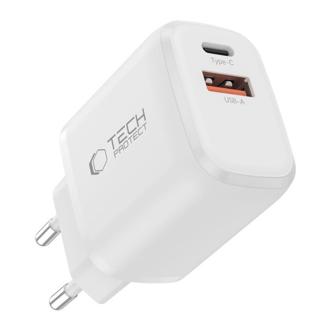 Caricatore da parete NCA30 2-PORT PD 30W / QC3.0 + Lightning Cable, bianca, Tech-Protect