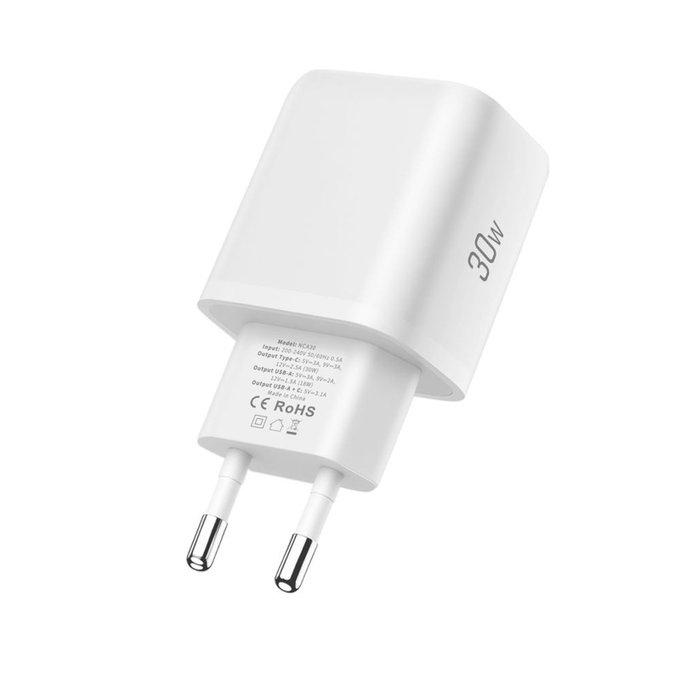 Caricatore da parete NCA30 2-PORT PD 30W / QC3.0 + Lightning Cable, bianca, Tech-Protect
