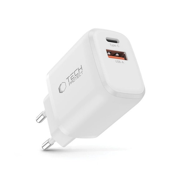 Caricatore da parete NCA20 2-PORT PD 20W / QC3.0, bianca, Tech-Protect