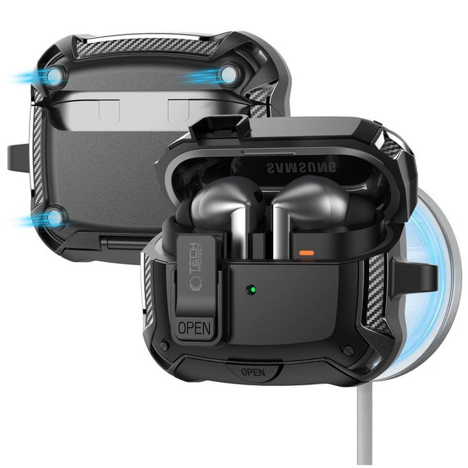 Custodia per auricolari Carbonox MagSafe per Samsung Buds 3 / 3 FE / 3 Pro, nera, Tech-Protect