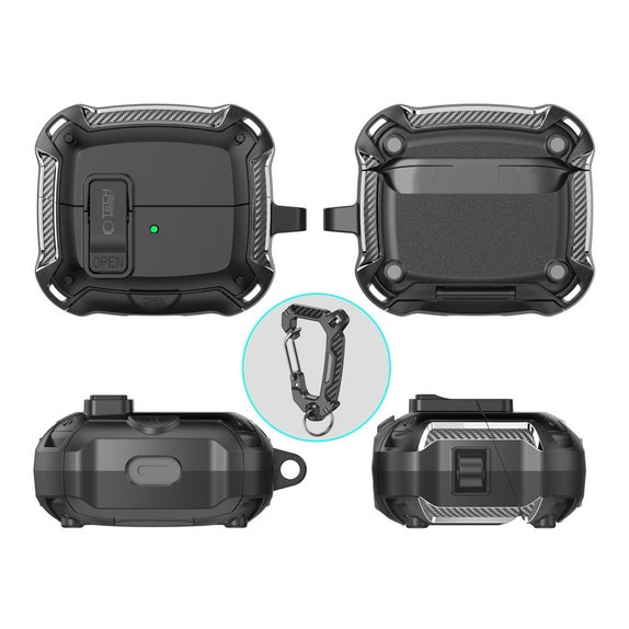 Custodia per auricolari Carbonox MagSafe per Samsung Buds 3 / 3 FE / 3 Pro, nera, Tech-Protect