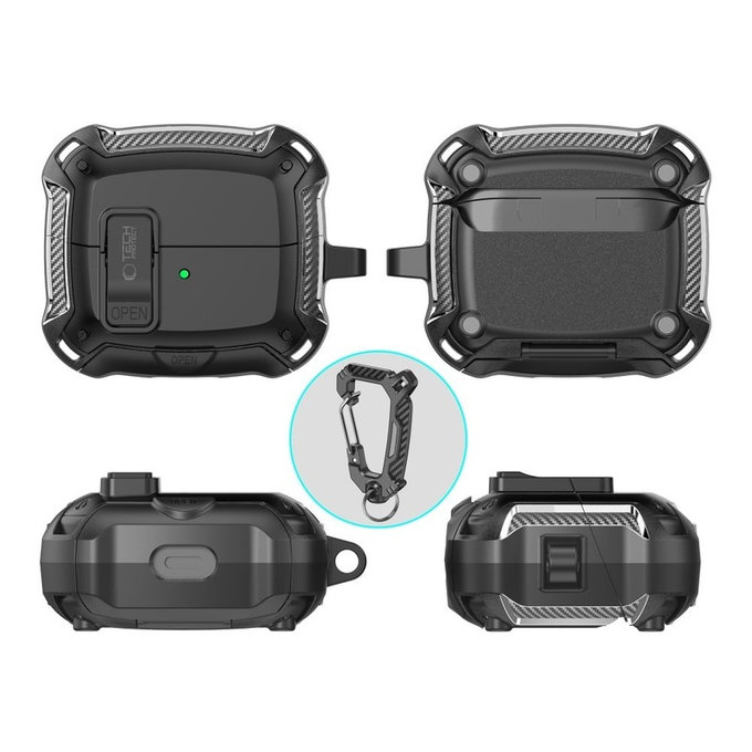 Custodia per auricolari Carbonox MagSafe per Samsung Buds 3 / 3 FE / 3 Pro, nera, Tech-Protect