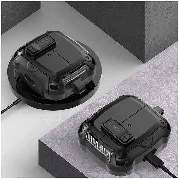 Custodia per auricolari Carbonox MagSafe per Samsung Buds 3 / 3 FE / 3 Pro, nera, Tech-Protect