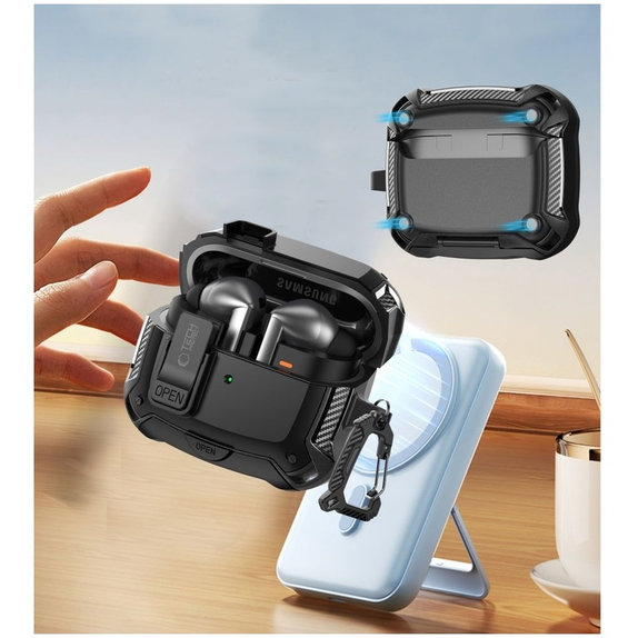 Custodia per auricolari Carbonox MagSafe per Samsung Buds 3 / 3 FE / 3 Pro, nera, Tech-Protect