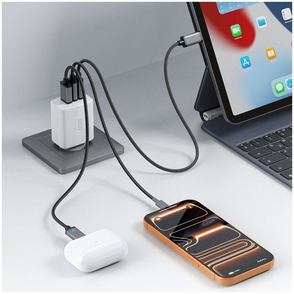 Caricatore da parete NCA65W-GAN 3-PORT PD 65W / QC3.0, bianca, Tech-Protect