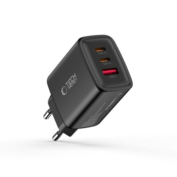 Caricatore da parete NCA65W-GAN 3-PORT PD 65W / QC3.0, nera, Tech-Protect