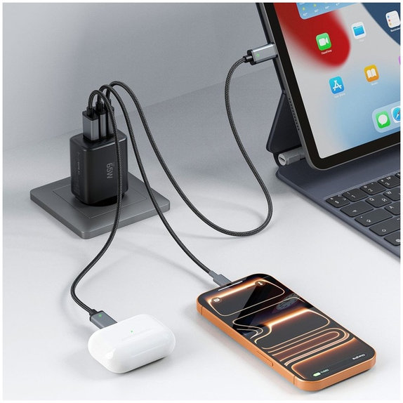 Caricatore da parete NCA65W-GAN 3-PORT PD 65W / QC3.0, nera, Tech-Protect