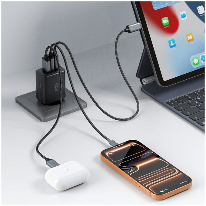 Caricatore da parete NCA65W-GAN 3-PORT PD 65W / QC3.0, nera, Tech-Protect