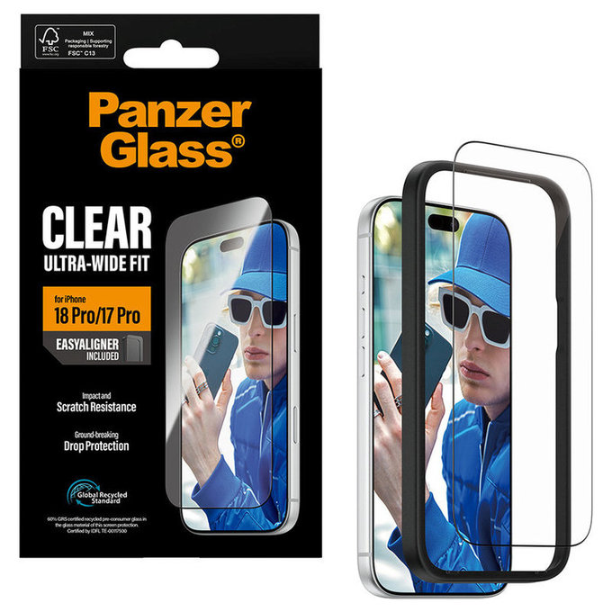 Vetro temperato UWF con applicatore per iPhone 18 Pro/17 Pro, Nero, PanzerGlass
