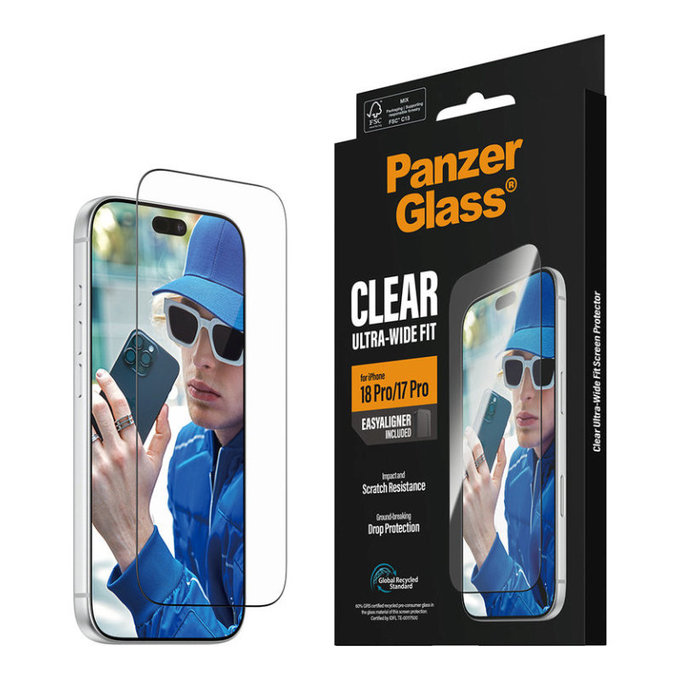 Vetro temperato UWF con applicatore per iPhone 18 Pro/17 Pro, Nero, PanzerGlass