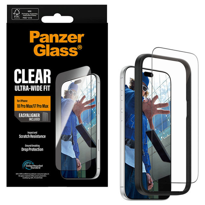 Vetro temperato UWF con applicatore per iPhone 18 Pro Max/17 Pro Max, Nero, PanzerGlass