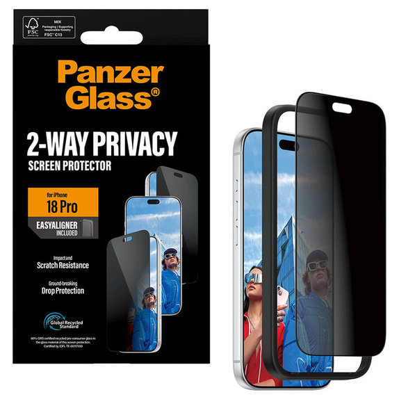 Vetro temperato UWF 2-Way Privacy con applicatore per iPhone 18 Pro, Nero, PanzerGlass