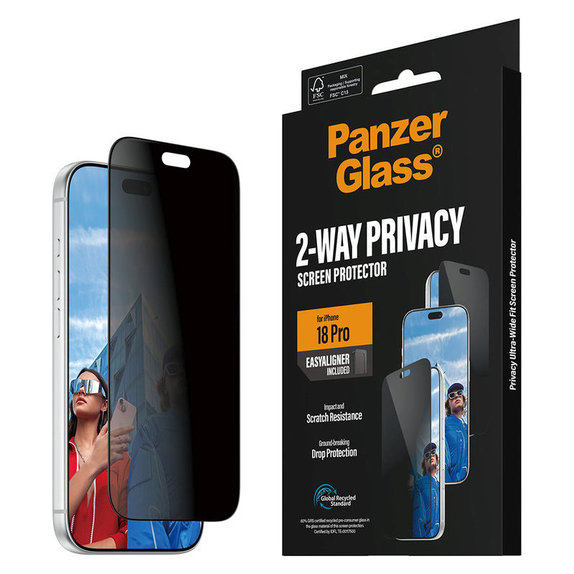Vetro temperato UWF 2-Way Privacy con applicatore per iPhone 18 Pro, Nero, PanzerGlass