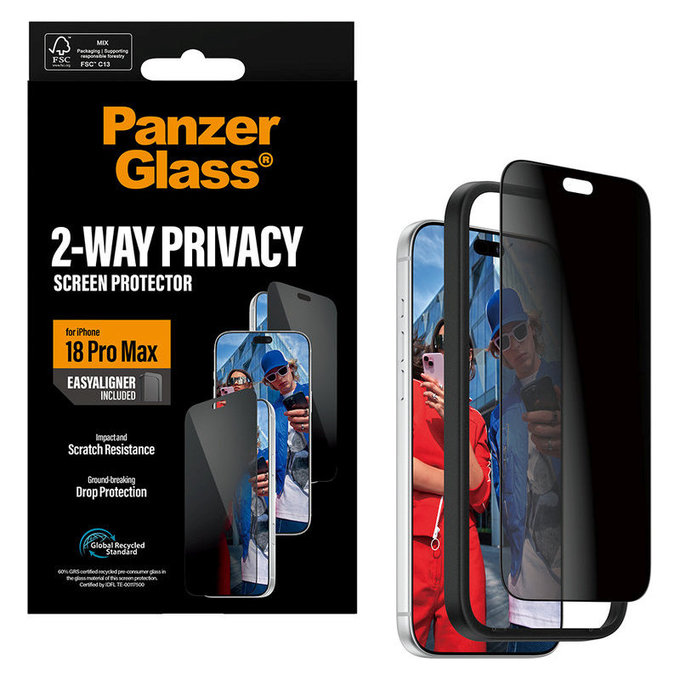 Vetro temperato UWF 2-Way Privacy con applicatore per iPhone 18 Pro Max, Nero, PanzerGlass