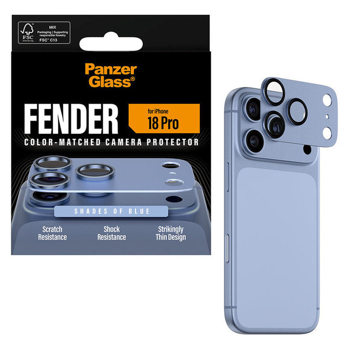 Protezione obiettivo Fender per iPhone 18 Pro, Italian Blue, PanzerGlass
