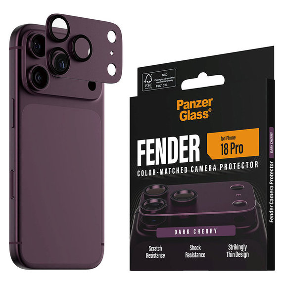 Protezione obiettivo Fender per iPhone 18 Pro, Dark Cherry, PanzerGlass