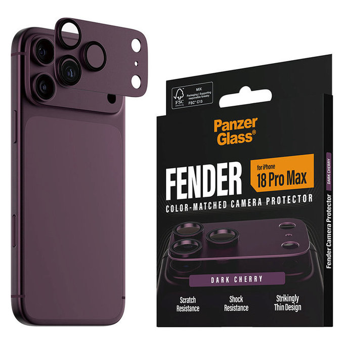 Protezione obiettivo Fender per iPhone 18 Pro Max, Dark Cherry, PanzerGlass