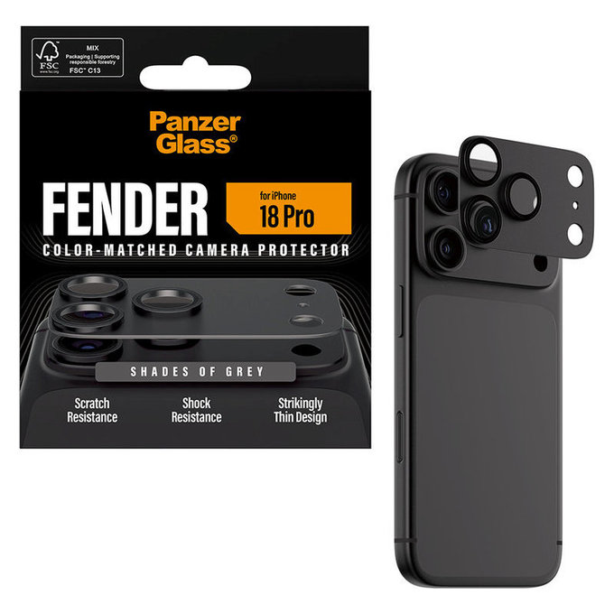 Protezione obiettivo Fender per iPhone 18 Pro, Shades of Grey, PanzerGlass