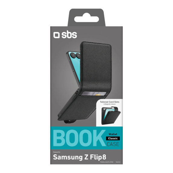 Custodia Wallet Stand per Samsung Galaxy Z Flip8, Nero, SBS
