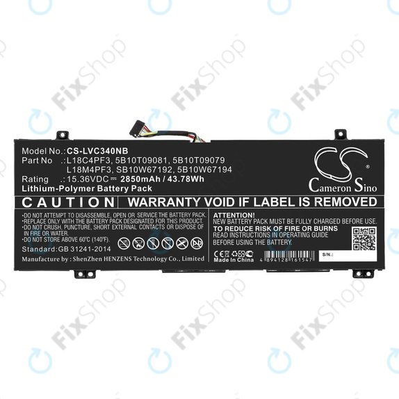 Batteria per Lenovo Ideapad C340, Ideapad Flex, L18C4PF3, Li-Pol, 2850mAh, 15.36V, HQ