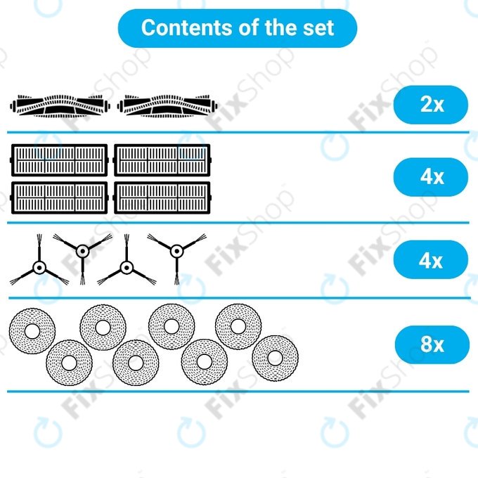 Set di ricambi per Xiaomi Robot Vacuum S40 Pro (2x spazzola principale, 4x filtro, 4x spazzola laterale, 8x panno mop)