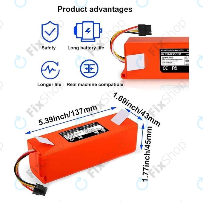 Batteria per Xiaomi RobGoldck-seriess, Mi Robot Vacuum Mop 1S, Xiaowa-seriess, BRR-2P4S-5200, Li-Ion, 5200mAh