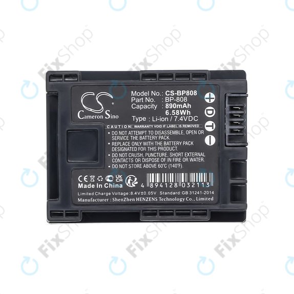 Batteria per Canon FS10, FS11, FS100, BP-808, Li-Ion, 890mAh, 7.4V, HQ