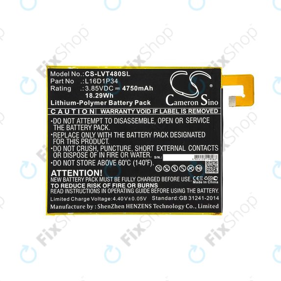 Batteria per Lenovo Tab4 8, L16D1P34, Li-Pol, 3.85V, 4750mAh, HQ