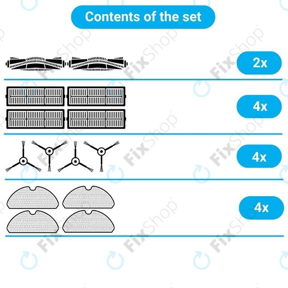 Set di ricambio per Xiaomi Viomi V3 MAX (2x Spazzole principali, 4x Filtri, 4x Spazzole laterali, 4x Panni per mocio)