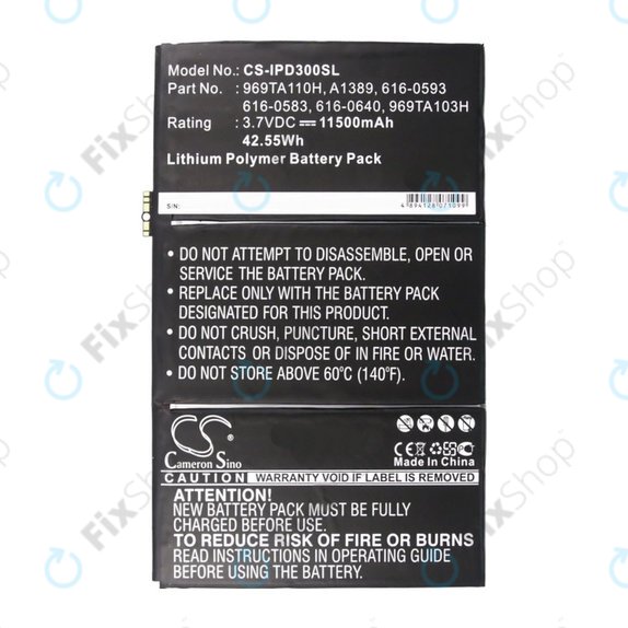 Batteria A1389 per Apple iPad 3, iPad 4, 969TA110H, 616-0593, 11500mAh, HQ