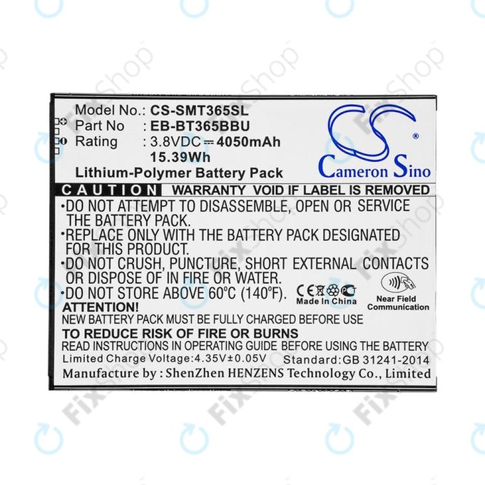 Batteria per Samsung Galaxy Tab Active 2 8.0", EB-BT365BBU, Li-Pol, 3.8V, 4050mAh, HQ
