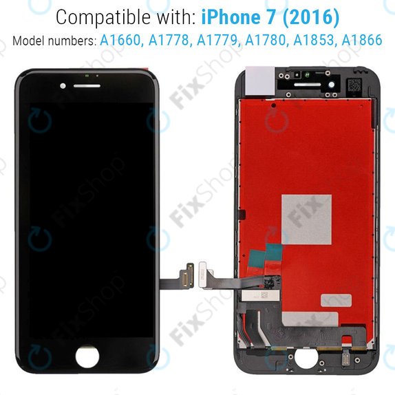 Schermo per iPhone 7, Black, Vetro touch con cornice