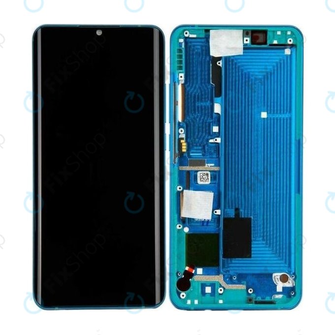 Schermo per Xiaomi Mi Note 10, Mi Note 10 Pro, Aurora Green, Vetro touch con cornice, 56000100F400, Genuine Service Pack