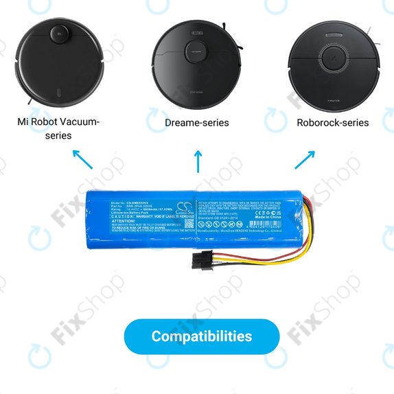 Batteria per Xiaomi Mi Robot Vacuum Mop-seriess, Dream-seriess, RobGoldck-seriess, BRR-2P4S-5200, Li-Ion, 5200mAh, 14.4V, HQ
