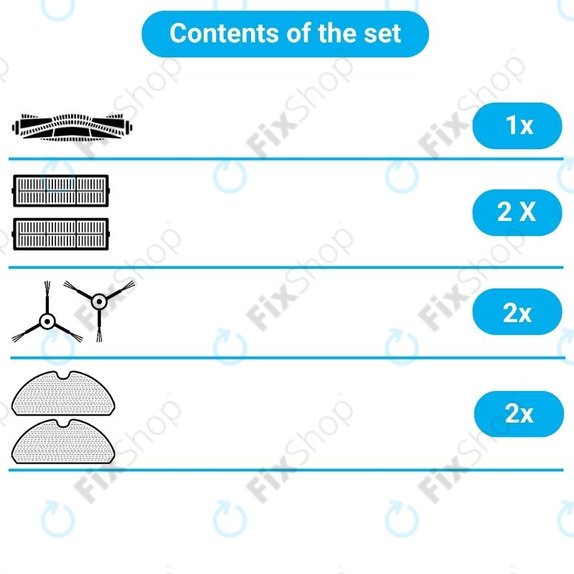 Set di ricambio per Xiaomi Dreame Bot L10 Pro, D9, D9 Pro, D9 Max, Trouver LDS (1x Spazzola principale, 2x Filtri, 2x Spazzole laterali, 2x Panni per mocio)